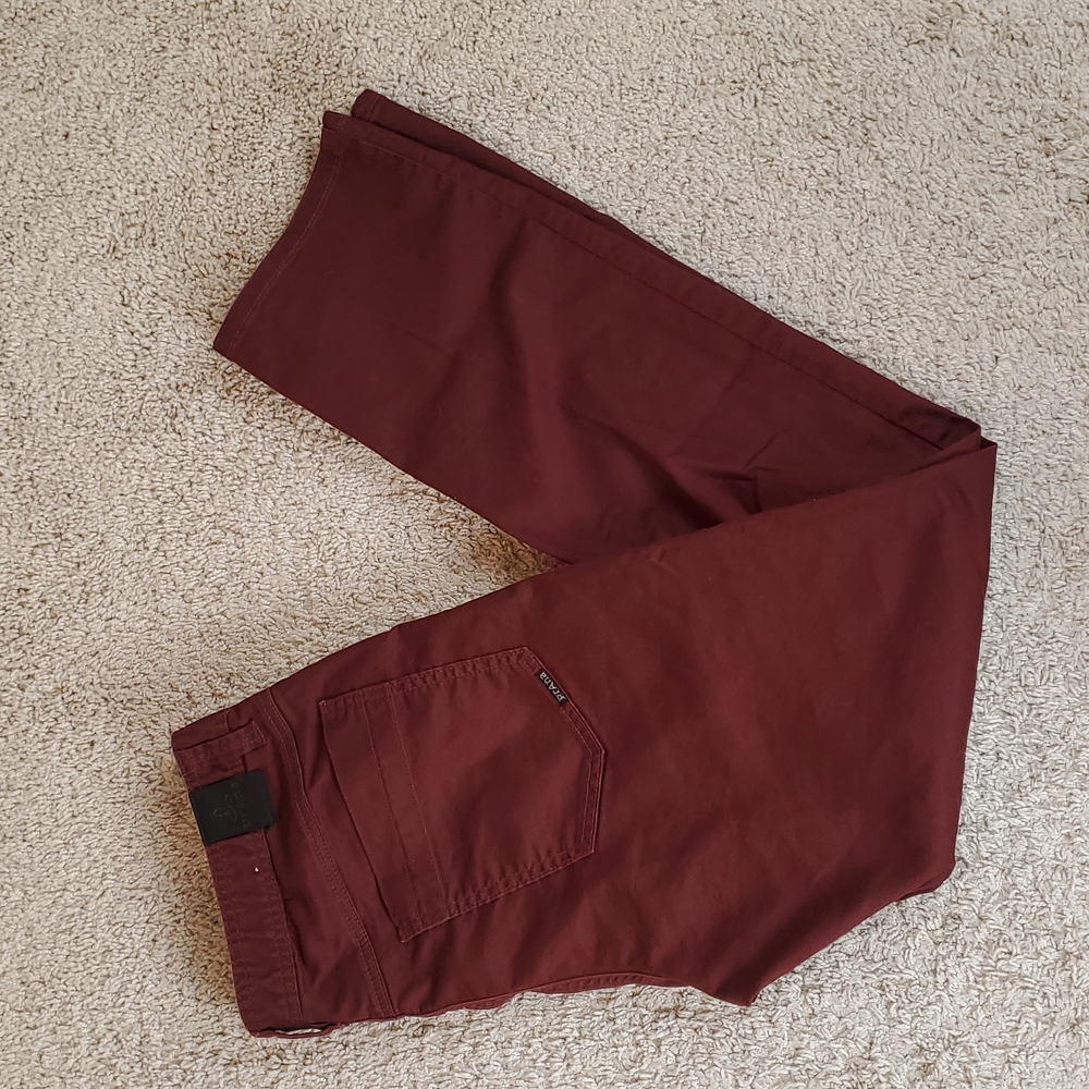 Prana Men pants Jean casual hiking stretch slim fit 4 pocket sz 36WX34L burgundy